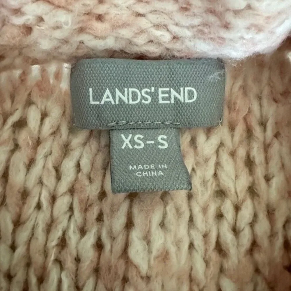 Land's End Funnel Neck loose knit pink and white wool blend sweater extra wide